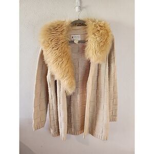 VTG Cardigan Sweater Women's Small Beige Basket Weave Wintuk Fur Color Beige